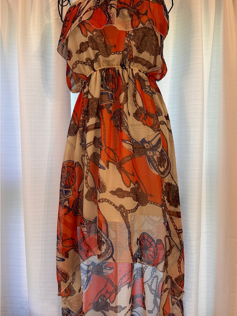 NaNa Cream & Orange Floral Tiered Maxi High-Low Summer Sun Dress